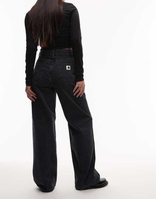 Carhartt WIP jane wide leg denim jeans in black stone wash, 2 of 5