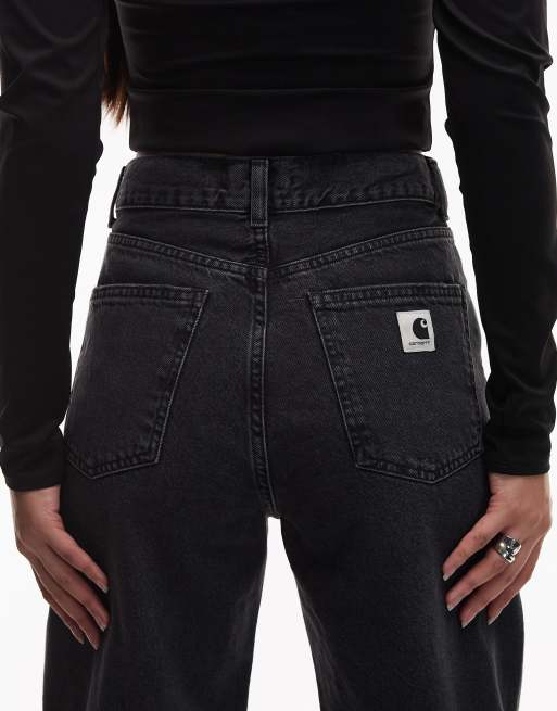 Carhartt WIP jane wide leg denim jeans in black stone wash, 4 of 5