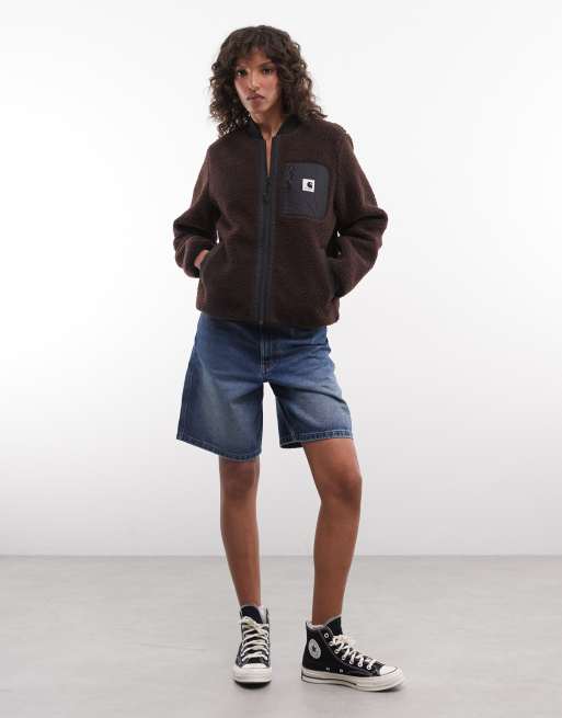 Carhartt WIP Janet borg-foret lynlåsjakke i mørkebrun, 4 af 4