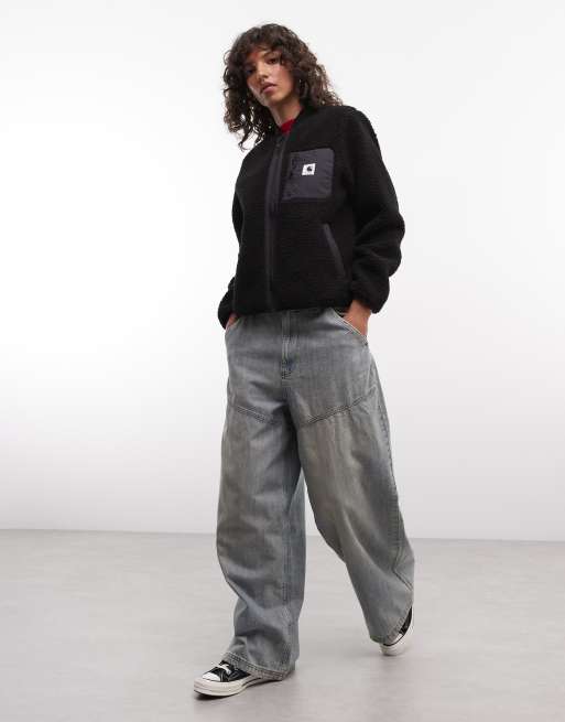 Carhartt WIP Janet borg zip through liner jacket in black, 4 of 4