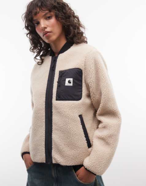 Carhartt WIP Janet borg zip through liner jacket in cream - view 1