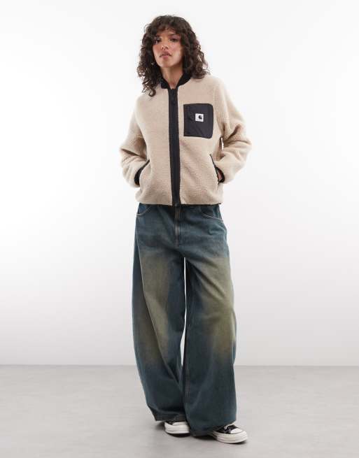 Carhartt WIP Janet borg zip through liner jacket in cream, 3 of 4