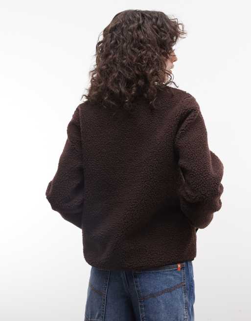 Carhartt WIP Janet borg zip through liner jacket in dark brown, 2 of 4