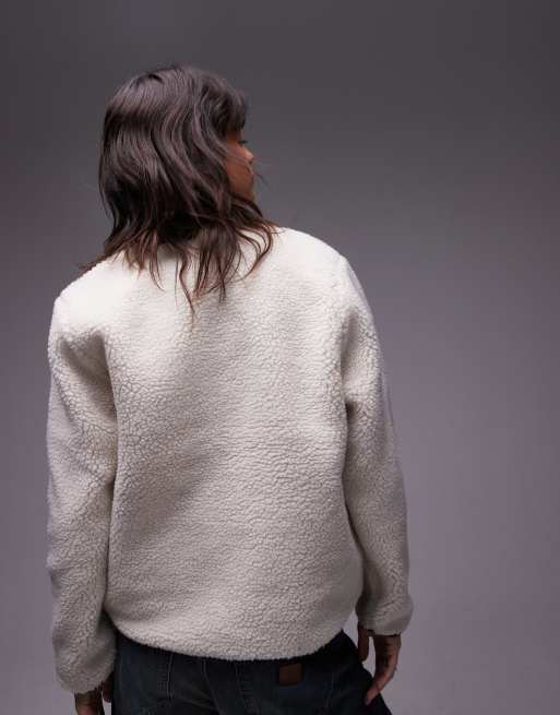 Carhartt WIP - Janet - Giacca in pile borg beige con zip, 4 di 4