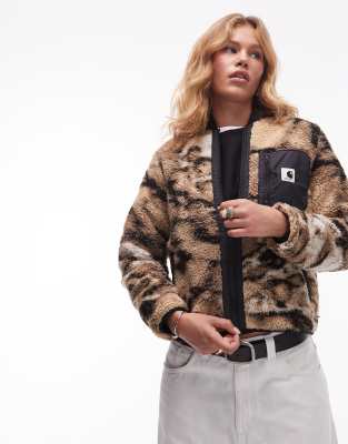 Carhartt WIP - Janet - Leichte Teddyfell-Jacke mit Wild Dog-Military-Muster-Bunt