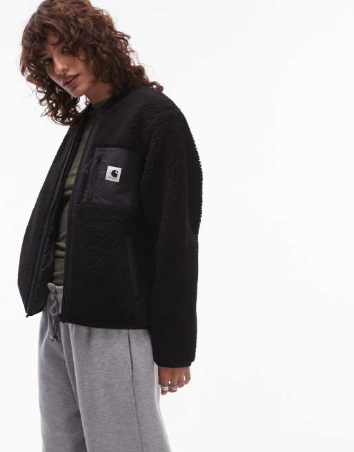 Carhartt WIP – Janet – Svart teddyjacka med dragkedja