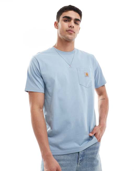 Carhartt WIP – Jasnoniebieski T-shirt z kieszonką