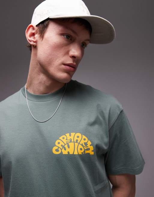 Carhartt WIP jazzy logo back print t-shirt in sage green, 2 of 4