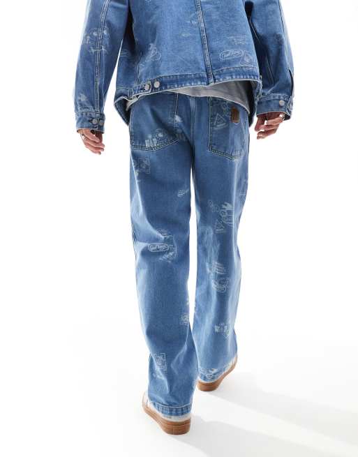 Carhartt WIP - Jean ample coupe ajustée à imprimé tampon - Bleu, 2 de 5