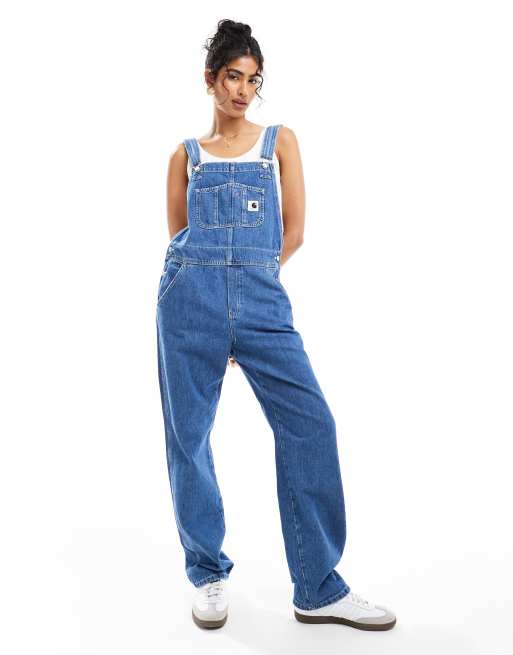 Carhartt WIP – Jeans-Latzhose in mittelblauer Waschung mit geradem Schnitt