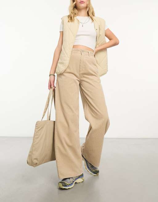 Carhartt WIP Jens high waisted loose fit pants in beige , 4 of 5