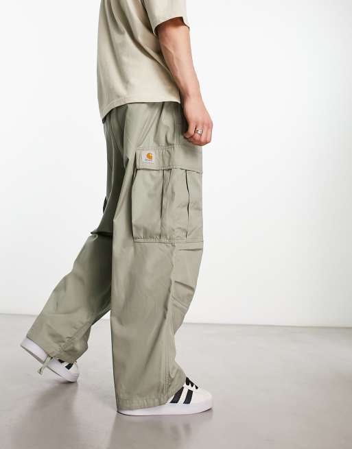 Carhartt WIP – Jet – Zielone spodnie bojówki o bardzo luźnym kroju 