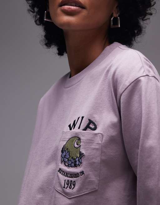 Carhartt WIP - Jubilee - Maglietta a maniche lunghe rosa con stampa e tasca, 2 di 4