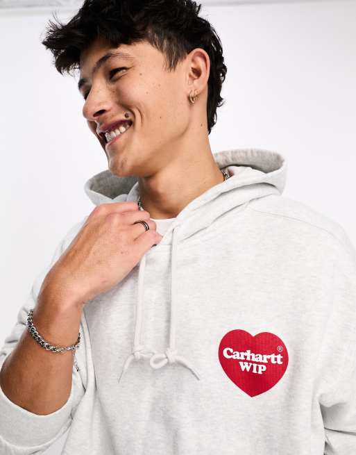Carhartt WIP – Kapuzenpullover in Grau mit Herzprint auf dem Rücken