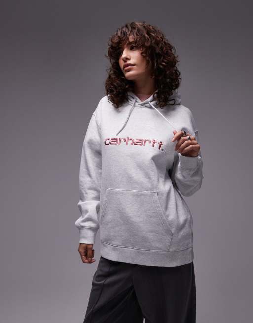 Carhartt WIP – Kapuzenpullover in Hellgrau mit Logo-Schriftzug