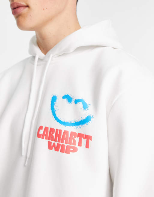 Carhartt WIP – Kapuzenpullover in Weiß mit Smiley-Print und