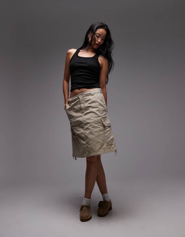 Carhartt WIP kingston knee length cargo skirt in beige | ASOS