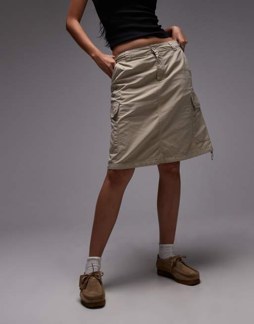 Carhartt WIP Kingston knee length cargo skirt in beige, 2 of 5