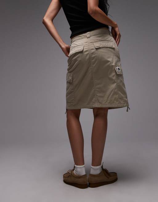 Carhartt WIP Kingston knee length cargo skirt in beige, 4 of 5