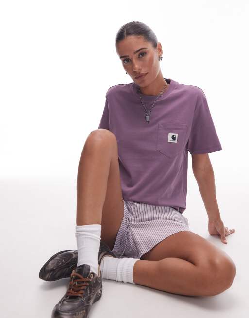Carhartt WIP – Kurzärmliges T-Shirt in Lila mit Brusttasche