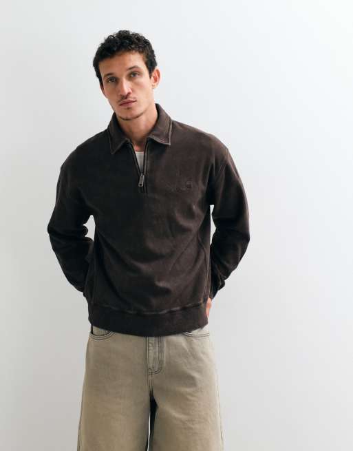 Carhartt WIP Lambert polo sweatshirt in washed brown, 3 of 5