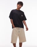 [Carhartt WIP] Carhartt WIP Landon denim jorts in bleached sand wash-Blue W28 CREAM