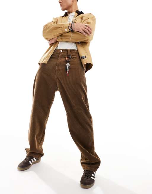 Loose Fit Corduroy Pants - Brown - Men