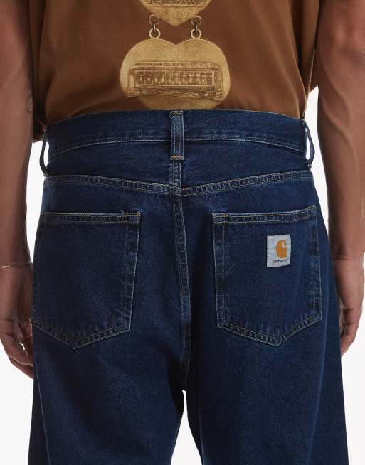 Carhartt WIP landon loose tapered fit jeans in mid blue, 4 of 5