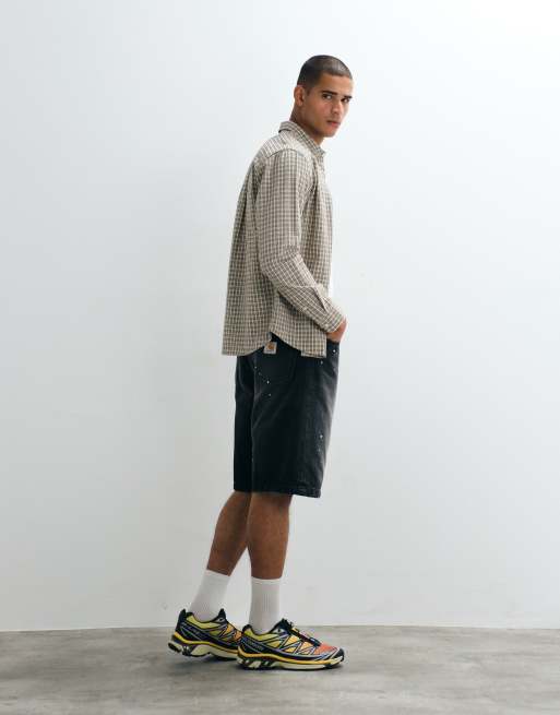 Carhartt WIP Landon løse tapered-fit denimshorts med malingssprøjt-effekt i destroy black wash, 3 af 5