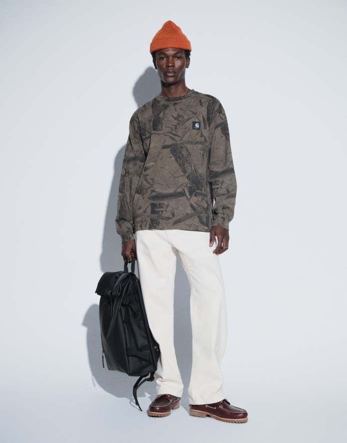 Carhartt WIP Landon - Pantalones beis de corte tapered suelto