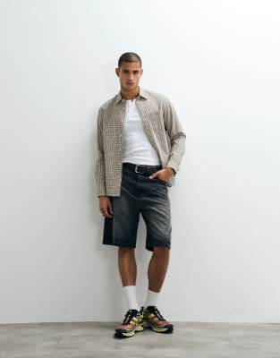 WIP - Landon - Shorts in schwarzer Used-Waschung mit Farbspritzer-Effekt Schwarz W36