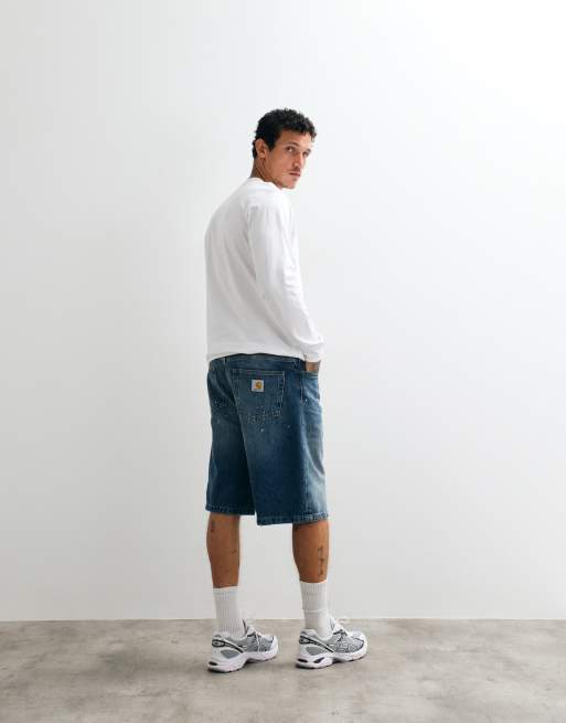Carhartt WIP Landon shorts vaqueros de corte tapered holgado en lavado azul con efecto salpicado de pintura, 3 de 5