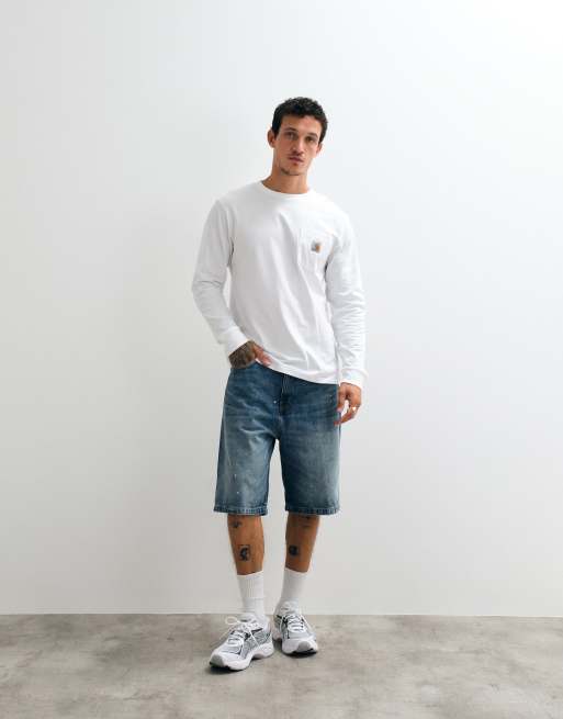 Carhartt WIP Landon shorts vaqueros de corte tapered holgado en lavado azul con efecto salpicado de pintura, 5 de 5