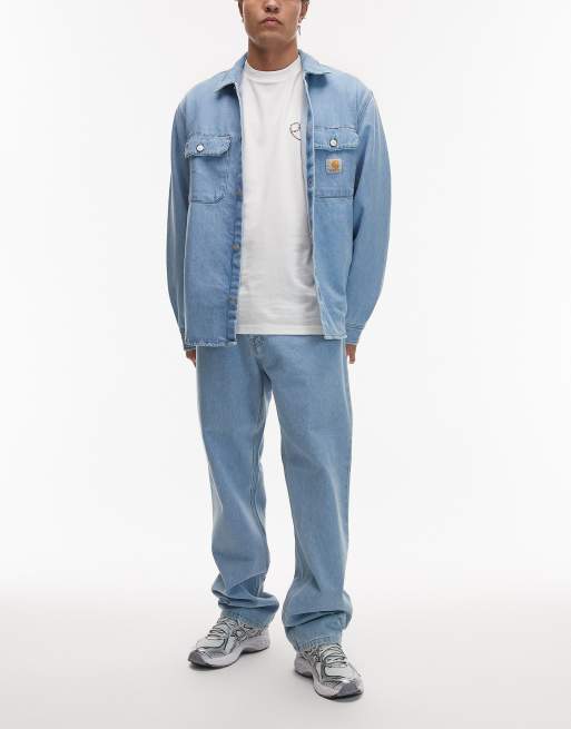 Carhartt WIP – Landon – Zwężane jeansy o luźnym kroju w niebieskim kolorze z efektem wybielenia