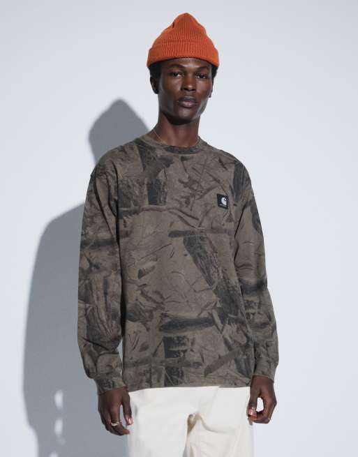 Carhartt WIP långärmad t-shirt med logga i khaki camo tree-tryck, 5 av 5