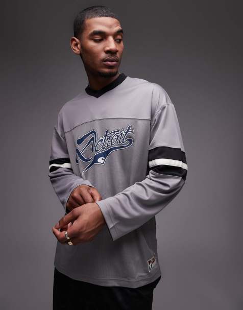 Carhartt WIP – Langärmliges Netzstoff-T-Shirt in Grau mit „Detroit“-Print - view 1