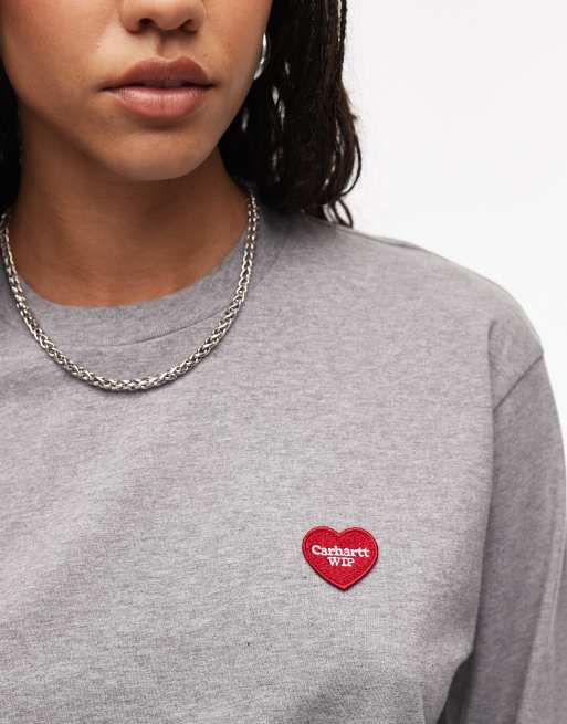 Carhartt WIP – Langärmliges T-Shirt in Grau mit herzförmigem Aufnäher, 2 von 4
