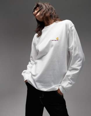 Carhartt WIP - Langärmliges T-Shirt in Weiß mit American-Schriftzug