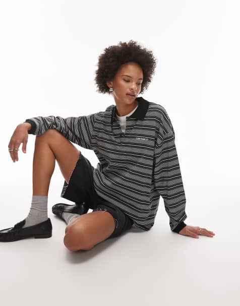 Carhartt WIP largo striped long sleeve polo in black - view 1