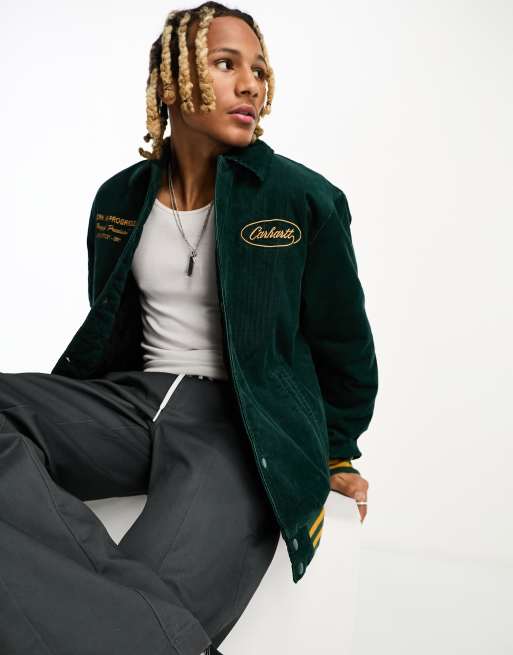 Carhartt WIP – Letterman – College-Jacke aus Cord in Grün