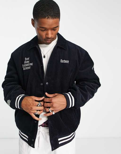 Carhartt WIP letterman corduroy jacket in navy | ASOS