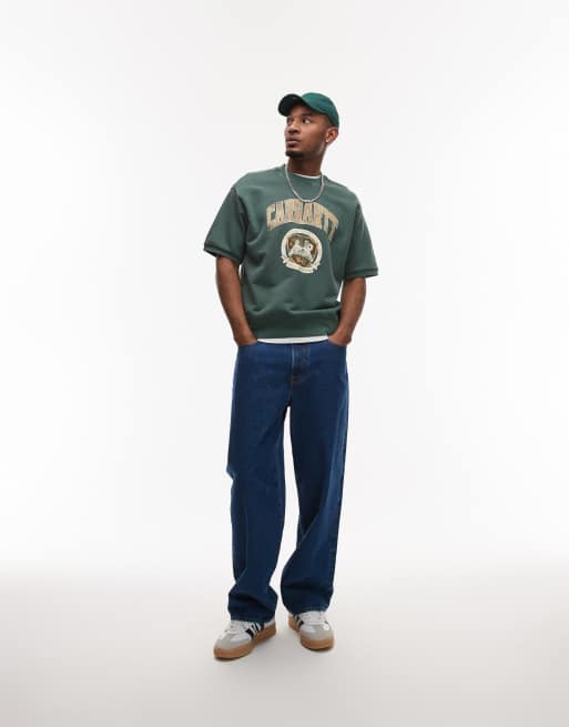 Carhartt WIP - Library - Felpa a maniche corte verde slavato con grafica, 3 di 4