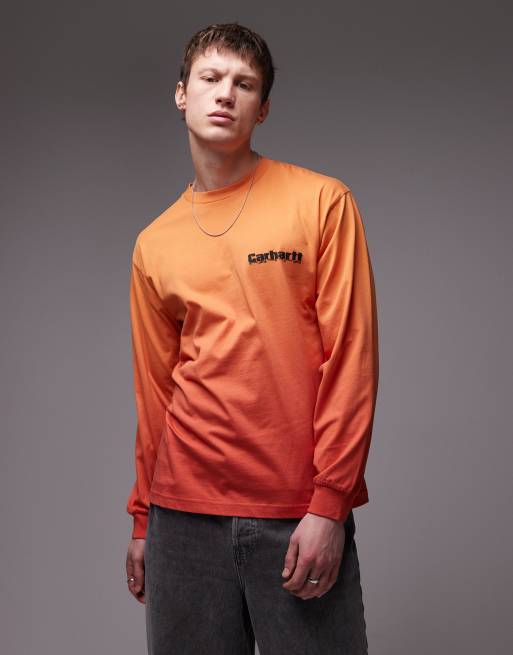 Men's Linen V-Neck Long Sleeve Shirt - Loose Fit, Lightweight, Raw Edge Casual Top (Orange, XXL) - View #3