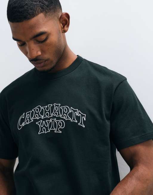 Carhartt WIP Limn Script graffiti style logo t-shirt in dark green, 3 of 5