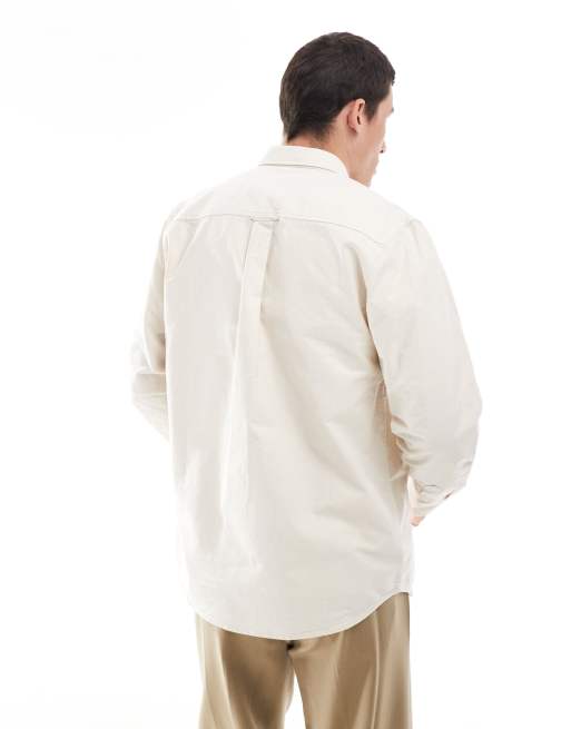 Carhartt WIP logo oxford shirt in cream, 3 of 4