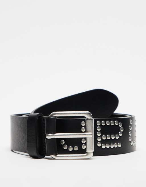 Carhartt WIP logo studded leather belt in black