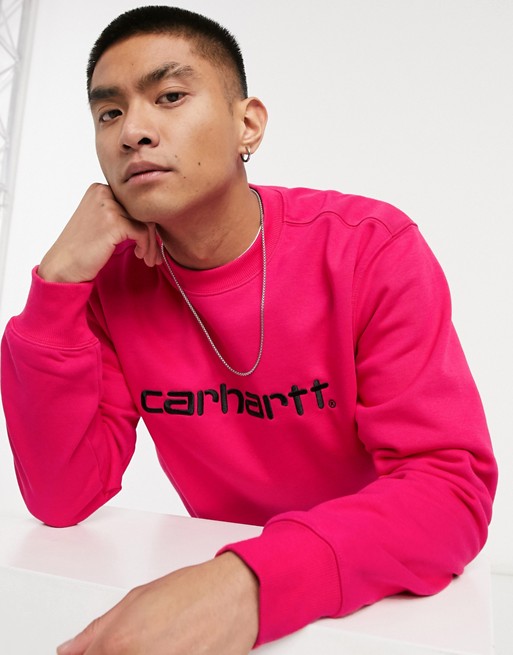 Carhartt WIP logo sweatshirt in ruby pink & black
