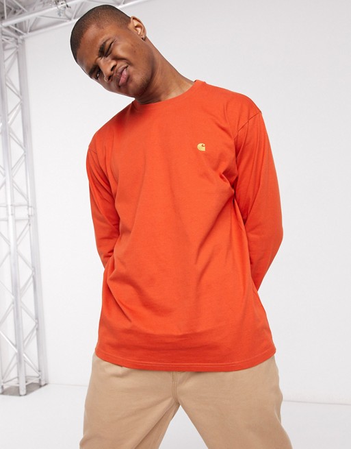 Carhartt WIP long sleeve chase t-shirt in brick orange