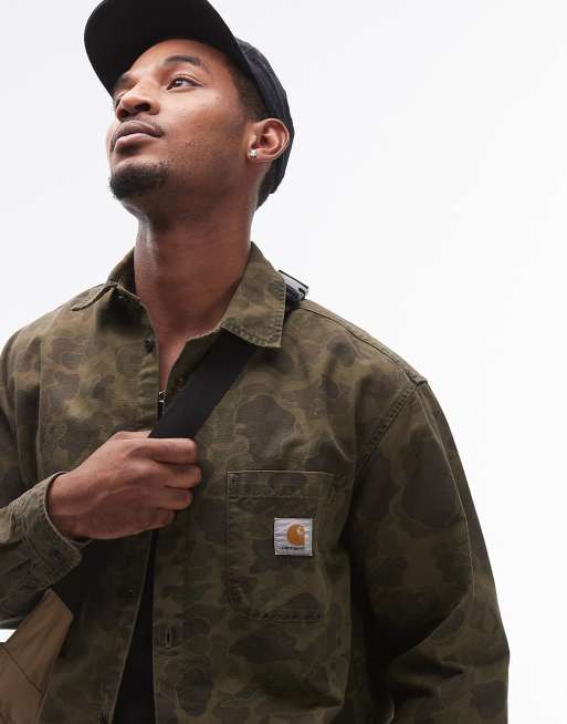 Carhartt WIP long sleeve duck shirt in camo green, 3 of 4