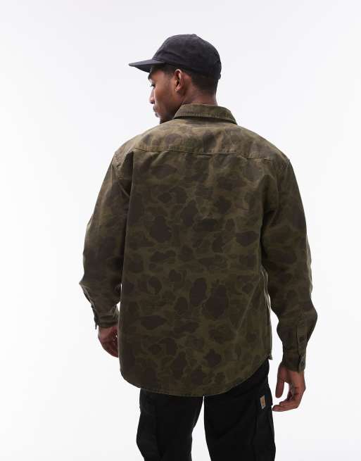 Carhartt WIP long sleeve duck shirt in camo green, 4 of 4